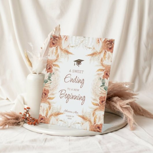 Een zoet einde aan nieuw begin Afstuderen teken Reclamebord Met Voetstuk