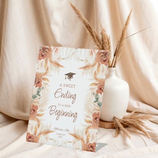 Een zoet einde aan nieuw begin Afstuderen teken Reclamebord Met Voetstuk