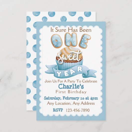 Een zoet jaar eerste verjaardag partij uitnodiging (Voorkant / Achterkant)