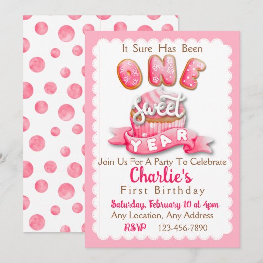 Een zoet jaar eerste verjaardagsfeestuitnodiging kaart (Voorkant / Achterkant)