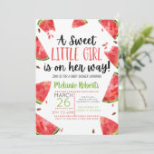 Een zoet klein meisje Watermelon Geëigende uitnodi Kaart (Staand voorkant)