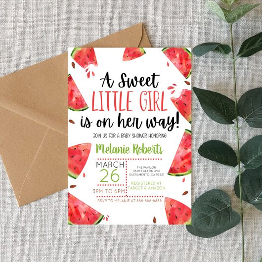 Een zoet klein meisje Watermelon Geëigende uitnodi Kaart