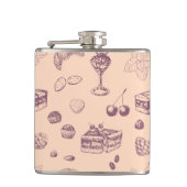 Een zoet patroon met verschillende desserts. heupfles (Voorkant)