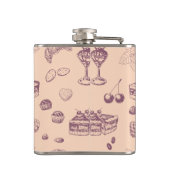 Een zoet patroon met verschillende desserts. heupfles (Achterkant)