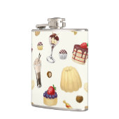 Een zoet patroon met verschillende desserts. heupfles (Links)