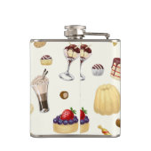 Een zoet patroon met verschillende desserts. heupfles (Achterkant)