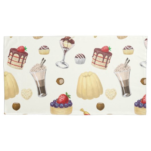 Een zoet patroon met verschillende desserts. kussensloop (Voorkant-Links)