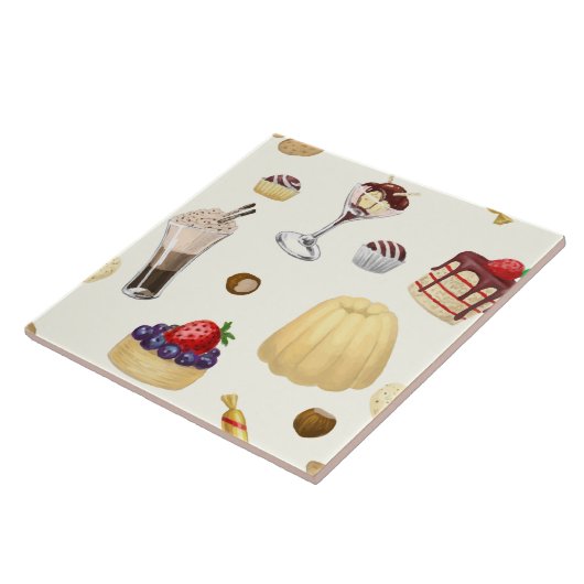 Een zoet patroon met verschillende desserts. tegeltje (Zijkant)