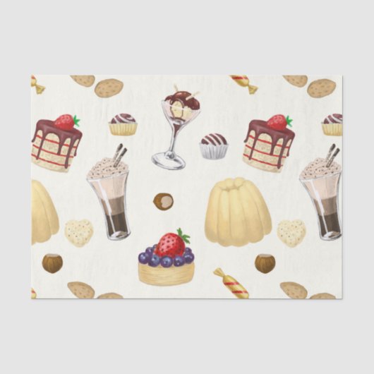 Een zoet patroon met verschillende desserts. tissuepapier (Voorkant)