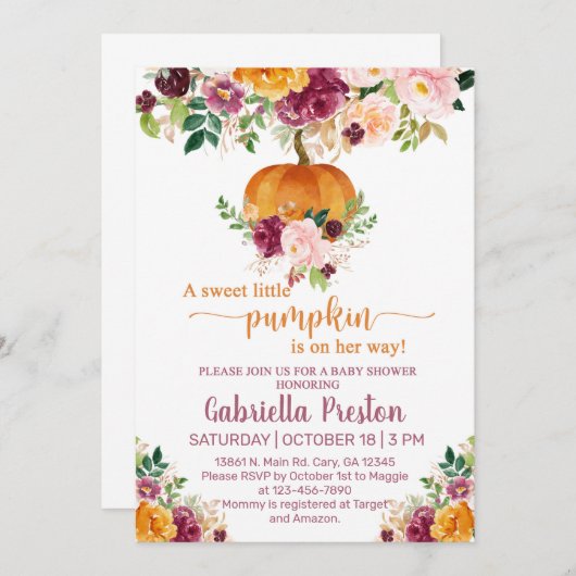 Een zoet pompoentje baby shower. kaart (Voorkant / Achterkant)