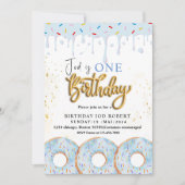 Een zoete 1e Donut BLAUW crème Verjaardagsfeest Kaart (Voorkant)