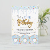 Een zoete 1e Donut BLAUW crème Verjaardagsfeest Kaart (Staand voorkant)