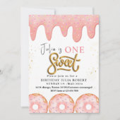 Een zoete 1e Donut roze crème Verjaardagsfeest Kaart (Voorkant)