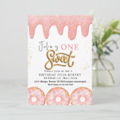 Een zoete 1e Donut roze crème Verjaardagsfeest Kaart (Staand voorkant)