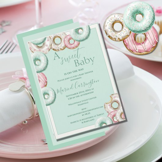 Een zoete Baby Green Donuts Waterverf Baby shower Kaart