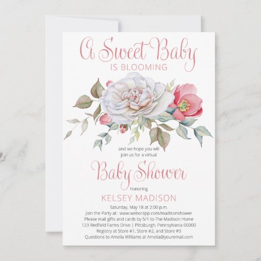 Een zoete Baby is het bloemen van roze virtuele Ba Kaart (Voorkant)