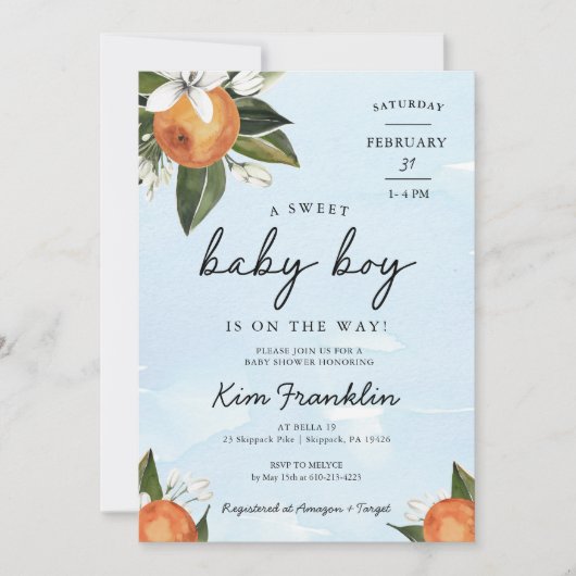 Een zoete babyjongen is onderweg naar Clementine S Kaart (Voorkant)