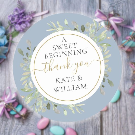 Een zoete, beginnende, blauwe, groene bruiloft ronde sticker