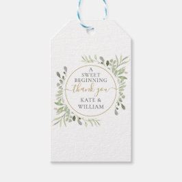 Een zoete beginnende groene bruiloft gouden bedank cadeaulabel
