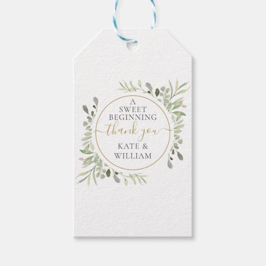 Een zoete beginnende groene bruiloft gouden bedank cadeaulabel (Voorkant)