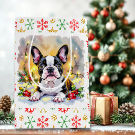 Een zoete Boston Terrier Kerst Medium Cadeauzakje