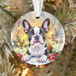 Een zoete Boston Terrier Kerstmis Ornament