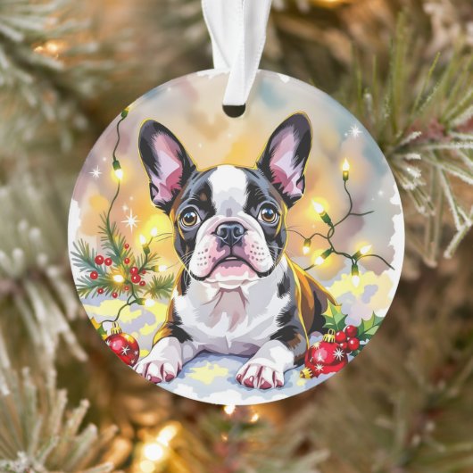Een zoete Boston Terrier Kerstmis Ornament (Boom)