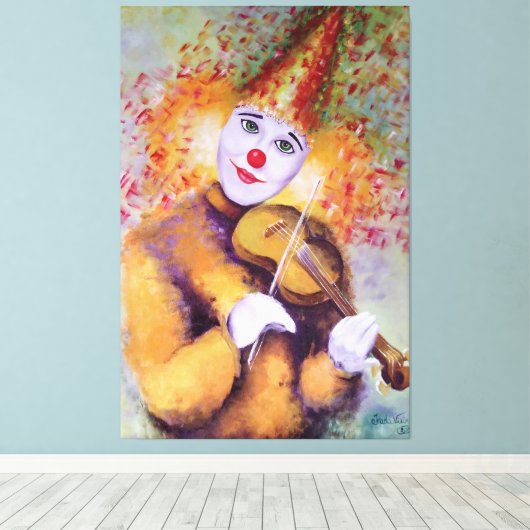 Een zoete clown die de viool speelt canvas afdruk (Insitu (Houten vloer))