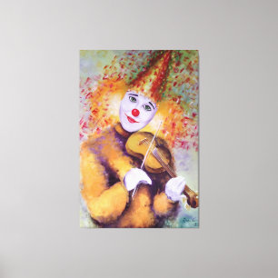 Een zoete clown die de viool speelt canvas afdruk