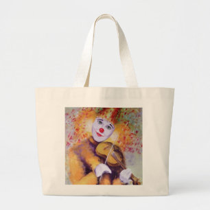 Een zoete clown die de viool speelt grote tote bag