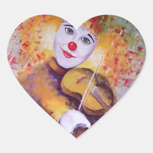 Een zoete clown die de viool speelt hart sticker (Voorkant)