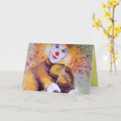 Een zoete clown die de viool speelt kaart (Gele Bloem)