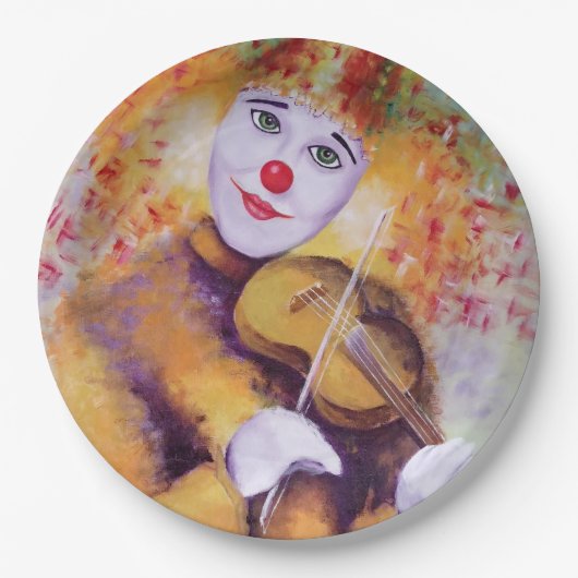 Een zoete clown die de viool speelt papieren bordje (Voorkant)