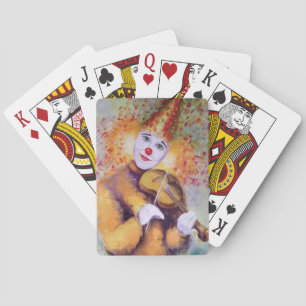 Een zoete clown die de viool speelt pokerkaarten