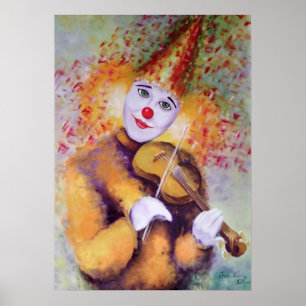 Een zoete clown die de viool speelt poster