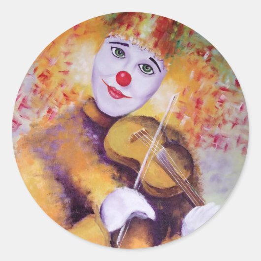 Een zoete clown die de viool speelt ronde sticker (Voorkant)