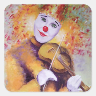 Een zoete clown die de viool speelt vierkante sticker
