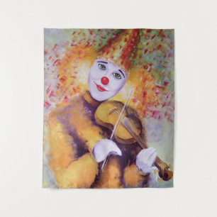 Een zoete clown die de viool speelt wandkleed