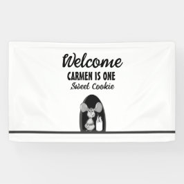 Eén Zoete Cookie Melk Muis Eerste Verjaardag Spandoek