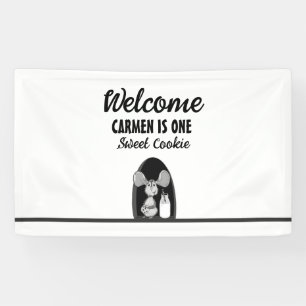 Eén Zoete Cookie Melk Muis Eerste Verjaardag Spandoek
