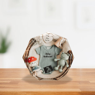 Een zoete cottage core basketzwangerschap aankondi fotoblokken