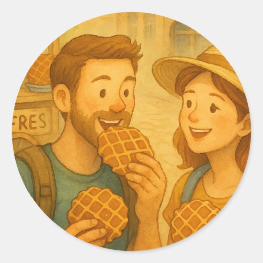 Een zoete dag in België - Waffle Lovers Gift Stick Ronde Sticker (Voorkant)