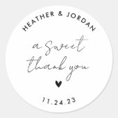 Een Zoete Dank Minimalistische Trouw Bruidssuikers Ronde Sticker (Voorkant)
