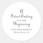 Een zoete die eindigt op een nieuw beginhuwelijk ronde sticker (Voorkant)