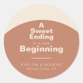 Een zoete die eindigt op een nieuw beginhuwelijk ronde sticker (Voorkant)