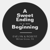 Een zoete die eindigt op een nieuw beginhuwelijk ronde sticker (Voorkant)