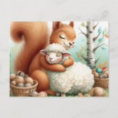 Een zoete eekhoorn knuffelt een schaap briefkaart (Voorkant)