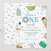 Eén zoete jongen Donut Blauwe Dessert 1e verjaarda Kaart (Voorkant / Achterkant)