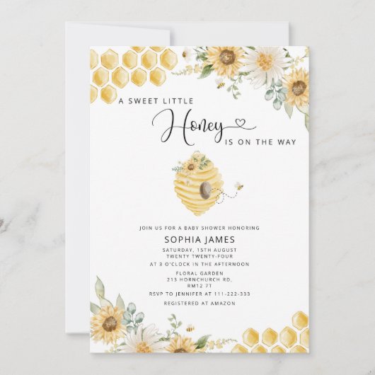 Een zoete kleine honing baby shower uitnodiging (Voorkant)