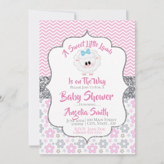 Een zoete kleine Lamb Baby shower uitnodiging (Voorkant)
